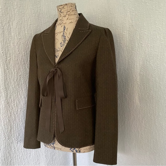 Rebecca Taylor Brown Blazer Tie Front Y2K - Picture 2 of 13